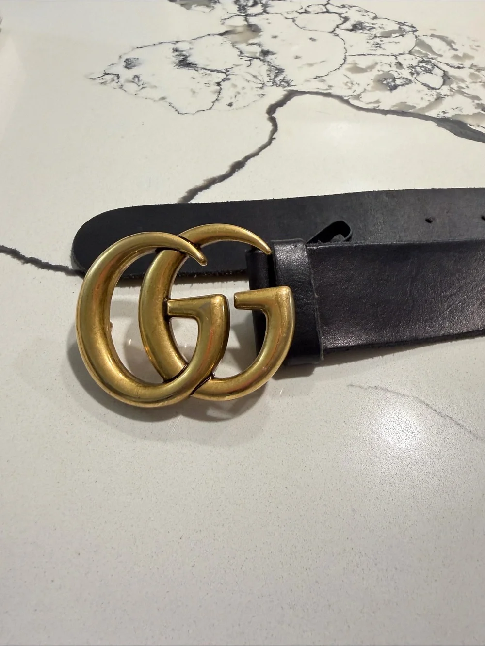Gucci Black Leather Belt with Gold Double G Buckle